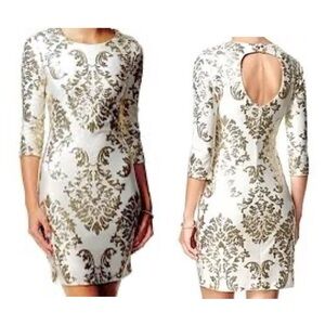 B Darlin women’s Sz 11/12 Bodycon White Dress with Gold Sequins keyhole back